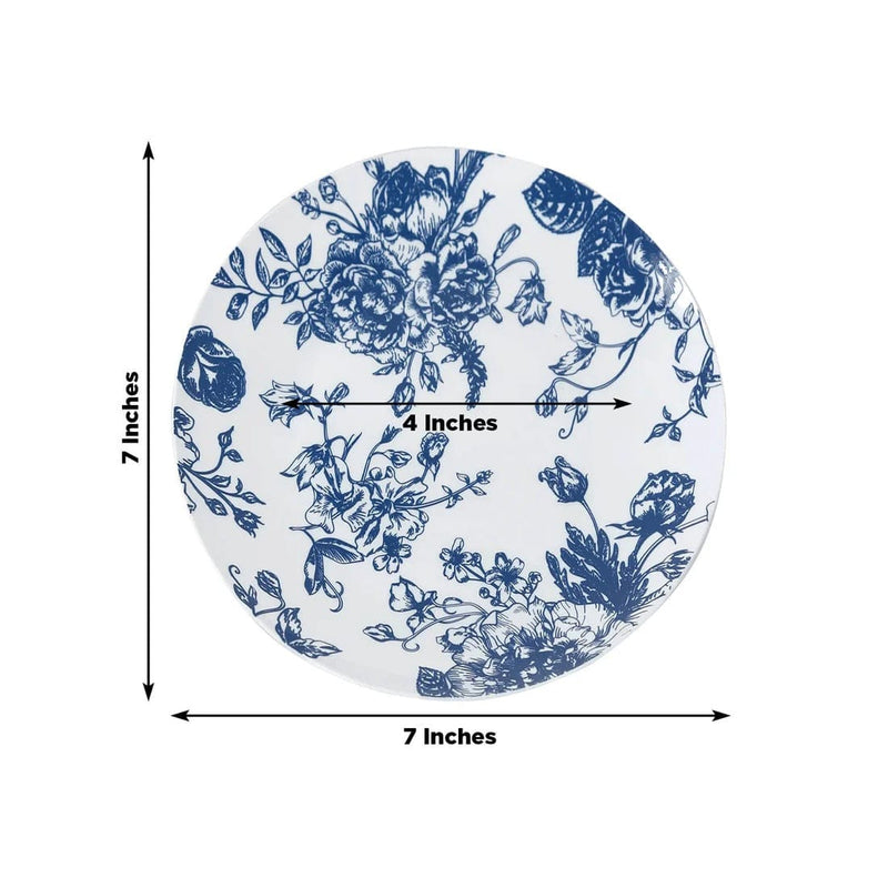 10 White Round Plastic Salad and Dinner Plates French Toile Design - Disposable Tableware