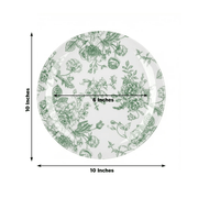 10 White Round Plastic Salad and Dinner Plates French Toile Design - Disposable Tableware