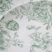 10 White Round Plastic Salad and Dinner Plates French Toile Design - Disposable Tableware
