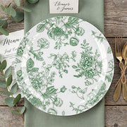 10 White Round Plastic Salad and Dinner Plates French Toile Design - Disposable Tableware