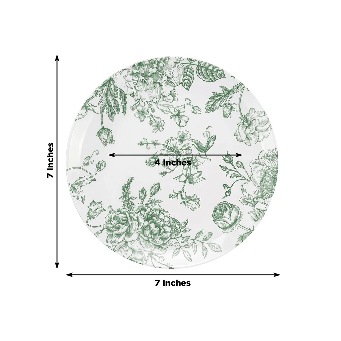 10 White Round Plastic Salad and Dinner Plates French Toile Design - Disposable Tableware