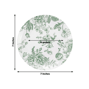 10 White Round Plastic Salad and Dinner Plates French Toile Design - Disposable Tableware