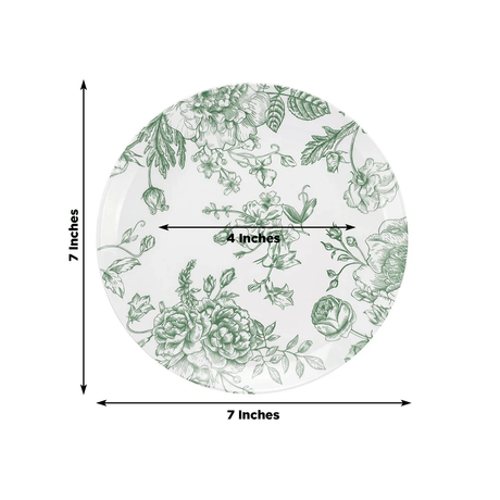 10 White Round Plastic Salad and Dinner Plates French Toile Design - Disposable Tableware