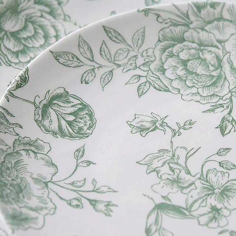 10 White Round Plastic Salad and Dinner Plates French Toile Design - Disposable Tableware