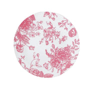 10 White Round Plastic Salad and Dinner Plates French Toile Design - Disposable Tableware DSP_PLR0023_FLOR_10_PINK