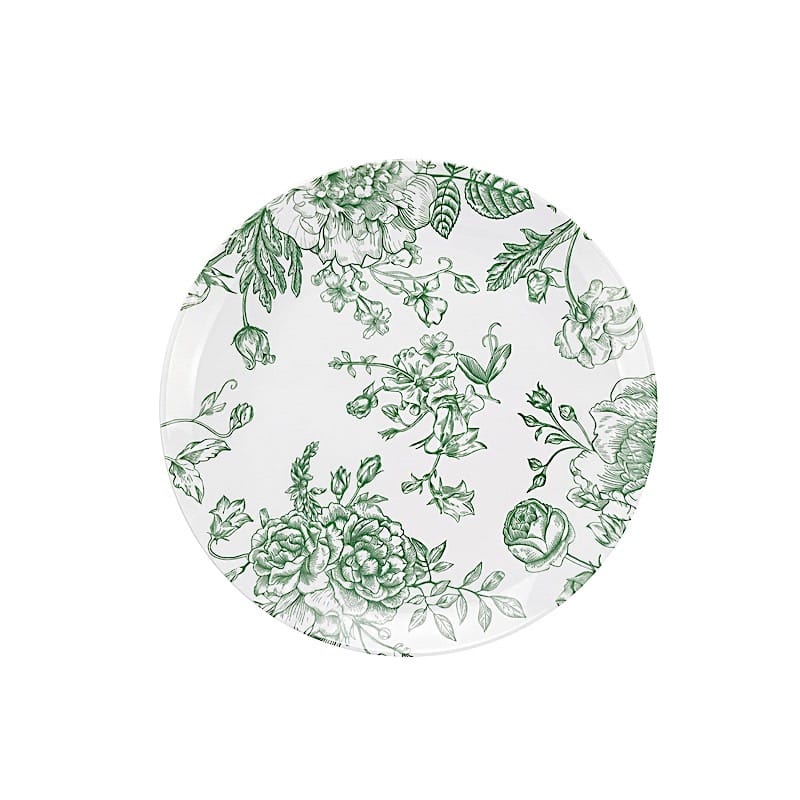 10 White Round Plastic Salad and Dinner Plates French Toile Design - Disposable Tableware DSP_PLR0023_FLOR_7_SAGE