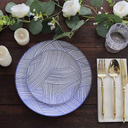 10 White Round Plastic Salad and Dinner Plates with Gold Strokes - Disposable Tableware