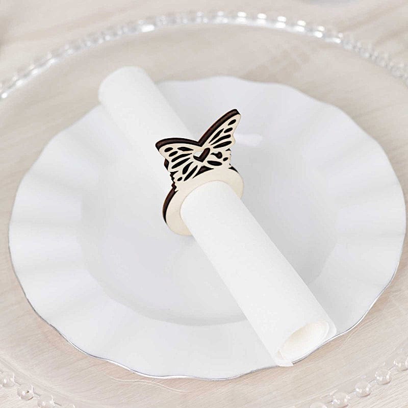 10 Wooden Butterfly Rustic Napkin Rings - Natural NAP_RING_WOD_BUT