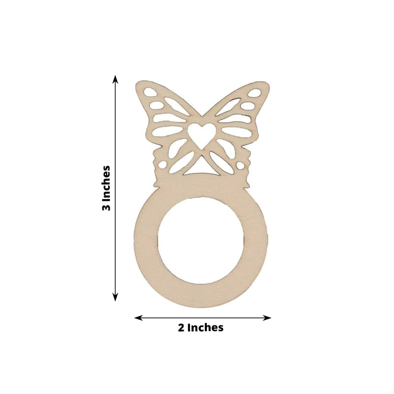 10 Wooden Butterfly Rustic Napkin Rings - Natural NAP_RING_WOD_BUT