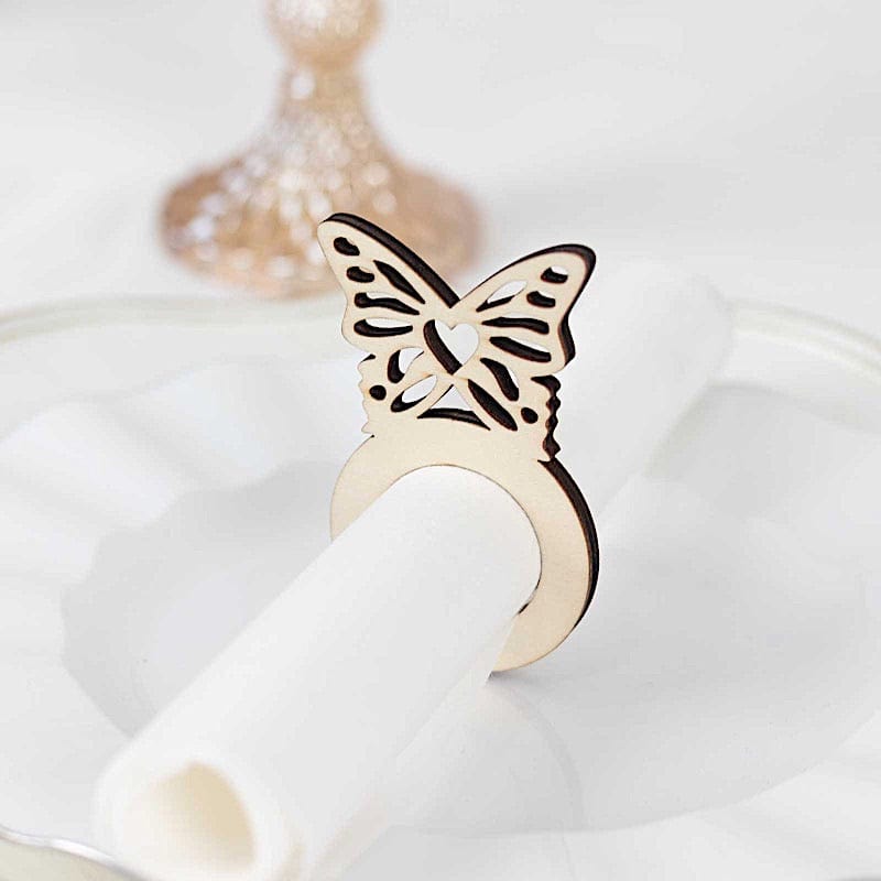10 Wooden Butterfly Rustic Napkin Rings - Natural NAP_RING_WOD_BUT