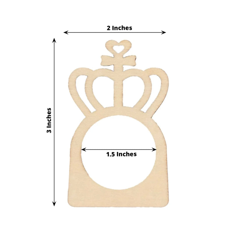 10 Wooden Princess Crown Rustic Napkin Rings - Natural NAP_RING_WOD_CRWN