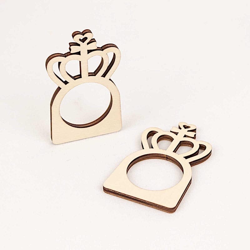 10 Wooden Princess Crown Rustic Napkin Rings - Natural NAP_RING_WOD_CRWN