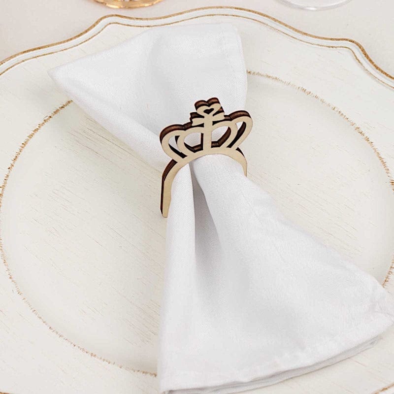 10 Wooden Princess Crown Rustic Napkin Rings - Natural NAP_RING_WOD_CRWN