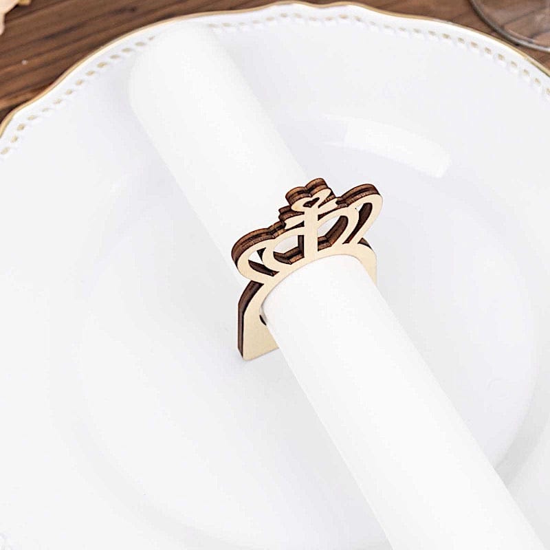 10 Wooden Princess Crown Rustic Napkin Rings - Natural NAP_RING_WOD_CRWN