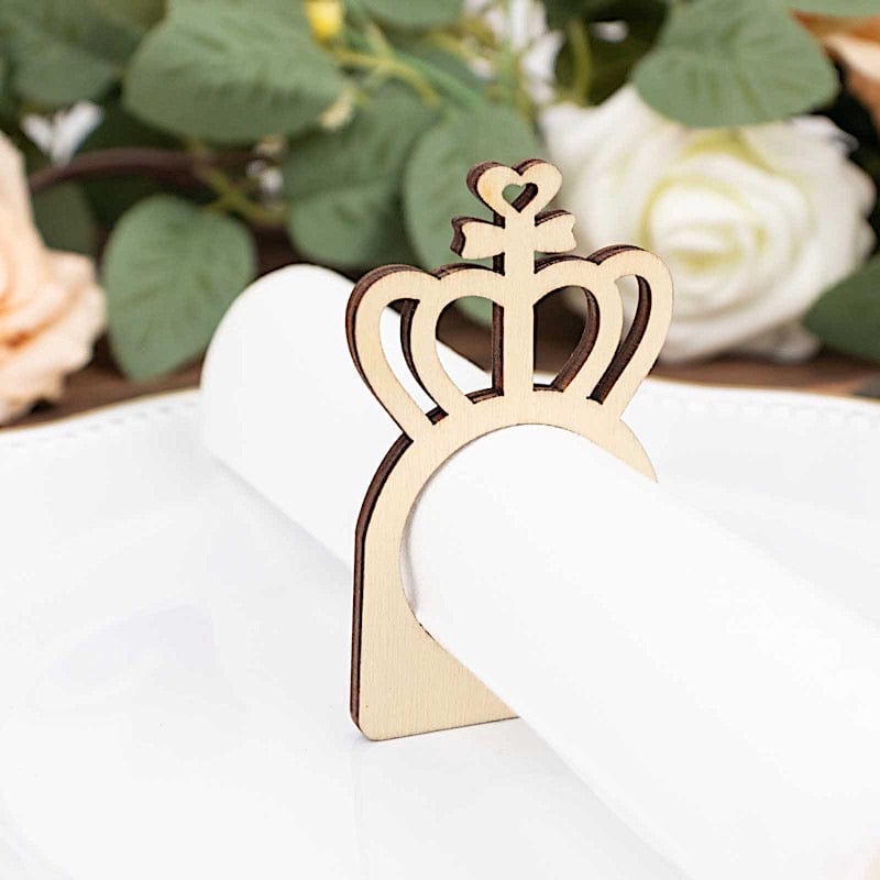 10 Wooden Princess Crown Rustic Napkin Rings - Natural NAP_RING_WOD_CRWN