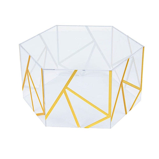10" x 5" Hexagonal Acrylic Display Box Geometric Pedestal Riser - Clear with Gold PROP_BOX_001H_10_CLGD