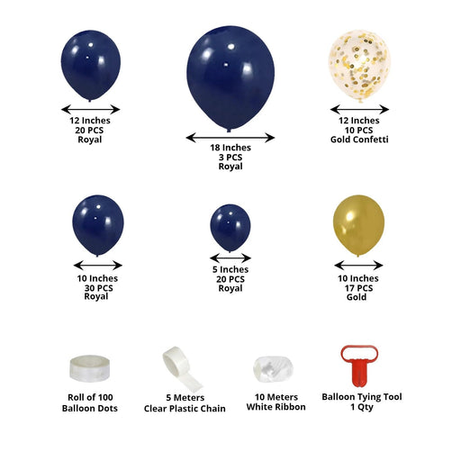 100 Assorted DIY Balloon Garland Kit - Royal Blue Gold and Clear BLOON_KIT12_ROYGD