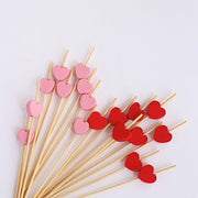 100 Bamboo Heart Cocktail Picks - Red and Pink DSP_BIRC_P022