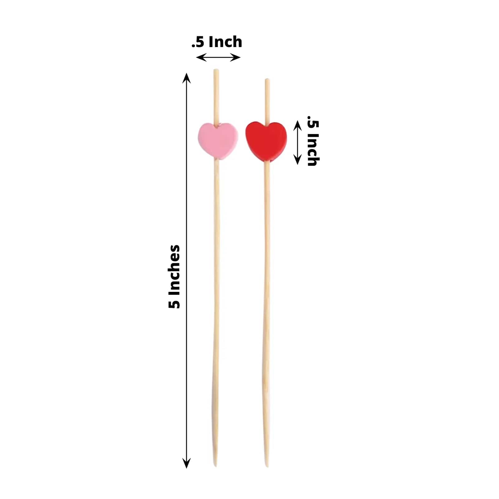 100 Bamboo Heart Cocktail Picks - Red and Pink DSP_BIRC_P022
