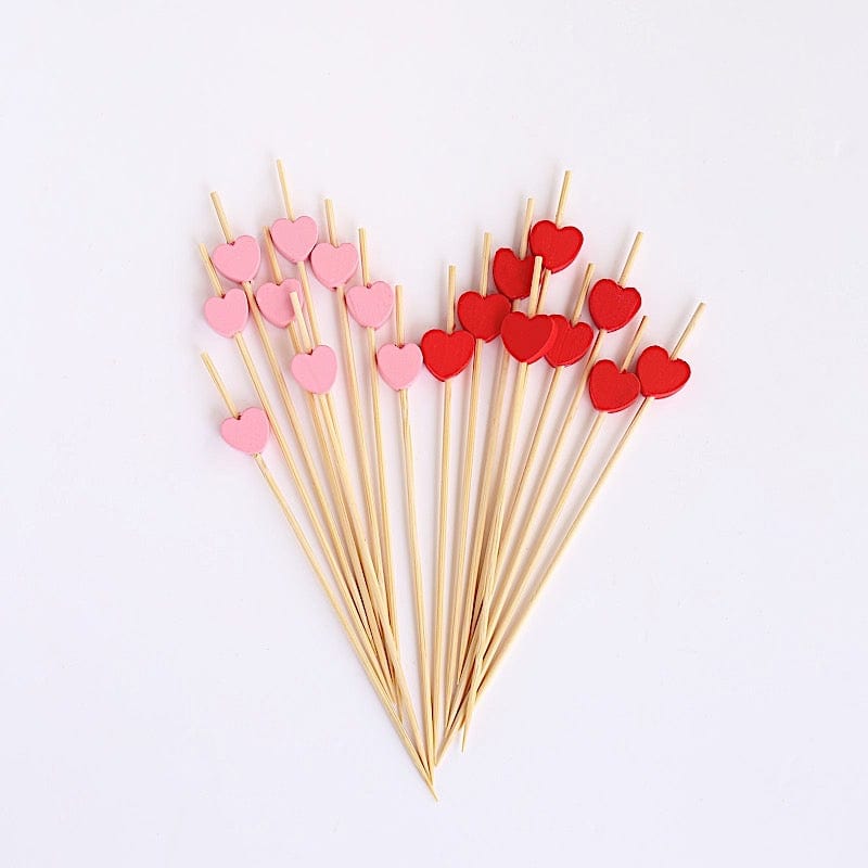 100 Bamboo Heart Cocktail Picks - Red and Pink DSP_BIRC_P022