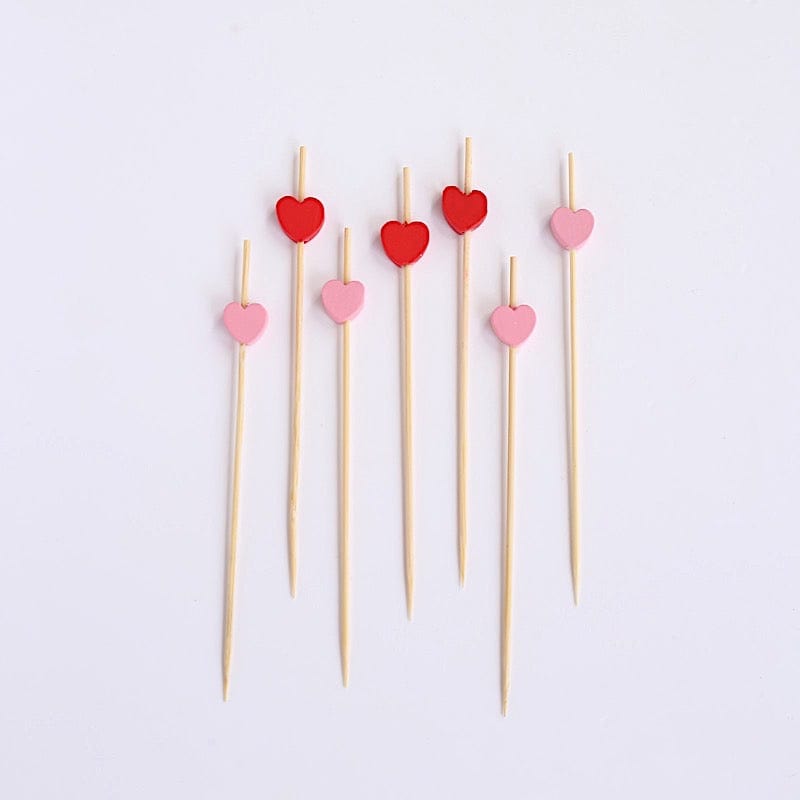 100 Bamboo Heart Cocktail Picks - Red and Pink DSP_BIRC_P022