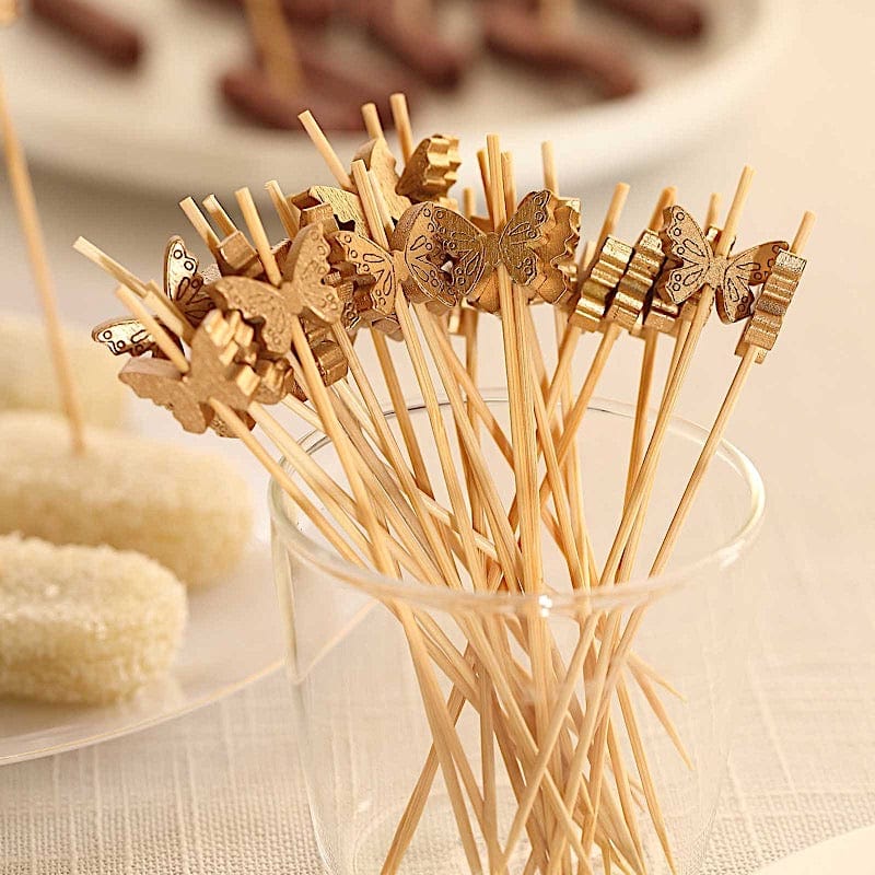 100 Biodegradable Butterfly Cocktail Sticks - Natural DSP_BIRC_P023