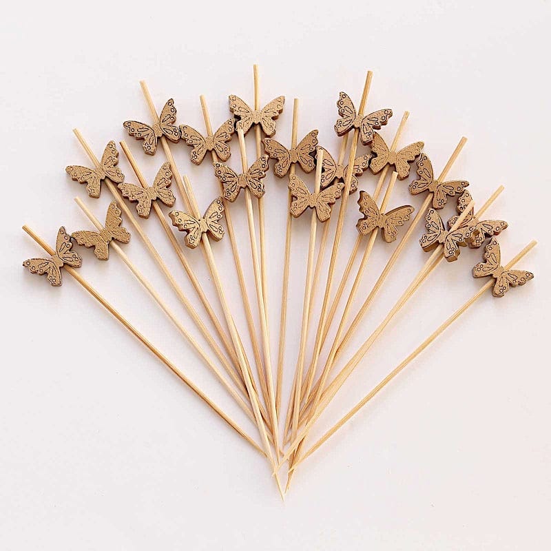 100 Biodegradable Butterfly Cocktail Sticks - Natural DSP_BIRC_P023