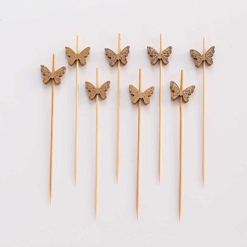 100 Biodegradable Butterfly Cocktail Sticks - Natural DSP_BIRC_P023