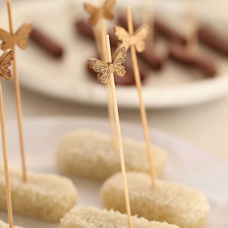 100 Biodegradable Butterfly Cocktail Sticks - Natural DSP_BIRC_P023