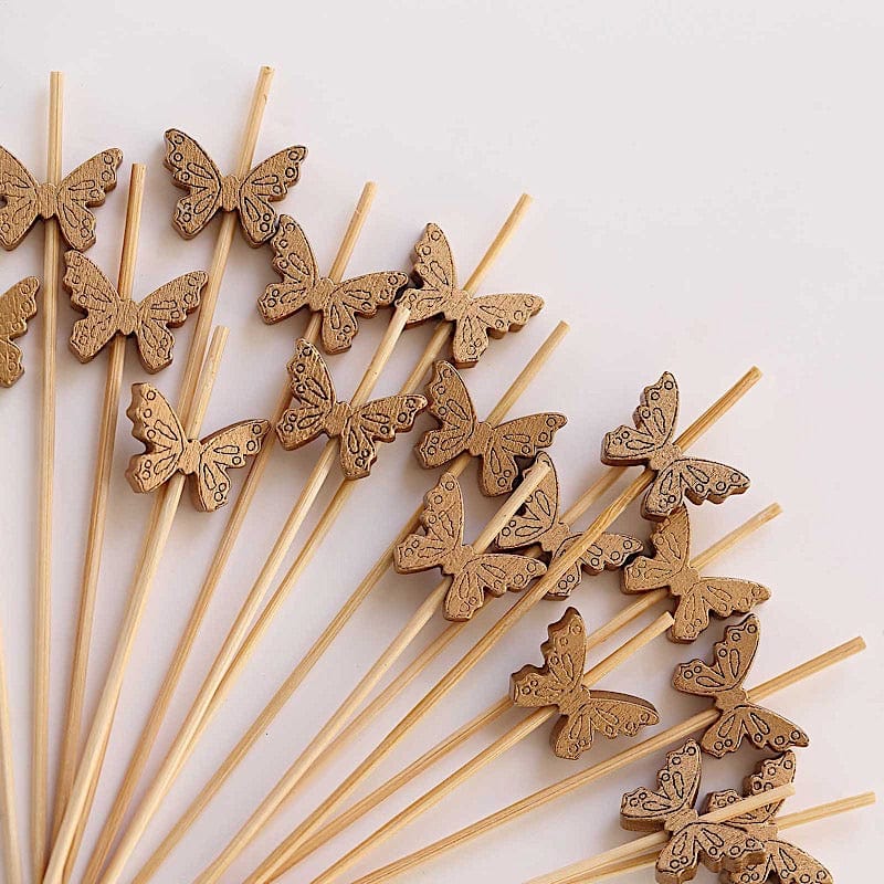 100 Biodegradable Butterfly Cocktail Sticks - Natural DSP_BIRC_P023