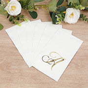 100 Disposable Dinner Paper Napkins with Gold Foil Letter - White