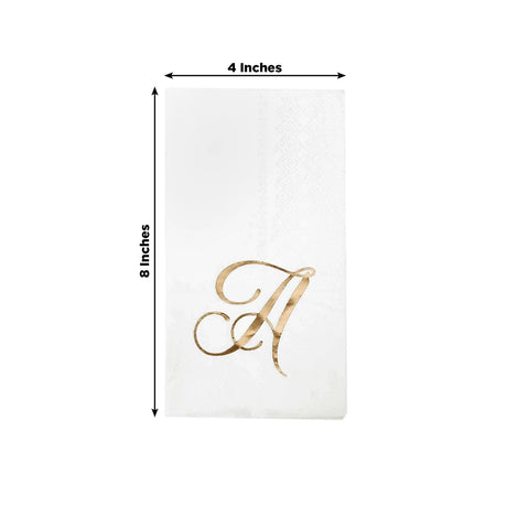 100 Disposable Dinner Paper Napkins with Gold Foil Letter - White