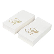 100 Disposable Dinner Paper Napkins with Gold Foil Letter - White