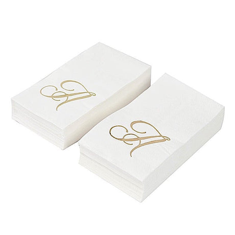 100 Disposable Dinner Paper Napkins with Gold Foil Letter - White