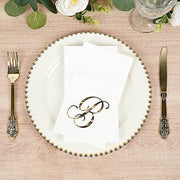 100 Disposable Dinner Paper Napkins with Gold Foil Letter - White
