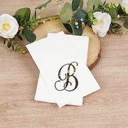 100 Disposable Dinner Paper Napkins with Gold Foil Letter - White