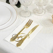 100 Disposable Dinner Paper Napkins with Gold Foil Letter - White