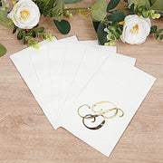 100 Disposable Dinner Paper Napkins with Gold Foil Letter - White