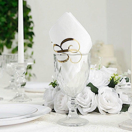 100 Disposable Dinner Paper Napkins with Gold Foil Letter - White