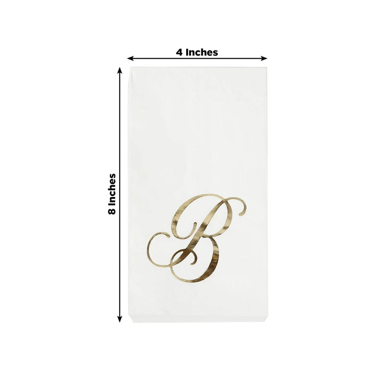 100 Disposable Dinner Paper Napkins with Gold Foil Letter - White