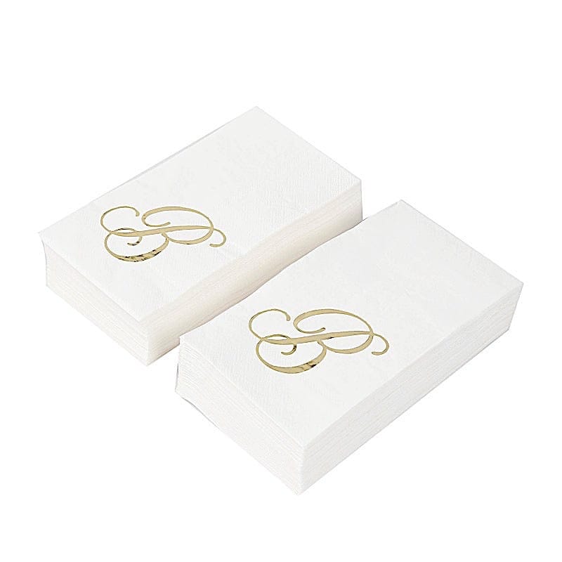100 Disposable Dinner Paper Napkins with Gold Foil Letter - White
