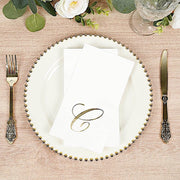 100 Disposable Dinner Paper Napkins with Gold Foil Letter - White