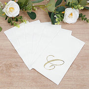 100 Disposable Dinner Paper Napkins with Gold Foil Letter - White