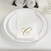 100 Disposable Dinner Paper Napkins with Gold Foil Letter - White