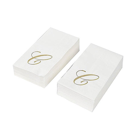 100 Disposable Dinner Paper Napkins with Gold Foil Letter - White