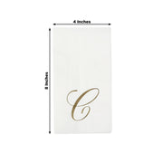 100 Disposable Dinner Paper Napkins with Gold Foil Letter - White