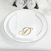 100 Disposable Dinner Paper Napkins with Gold Foil Letter - White