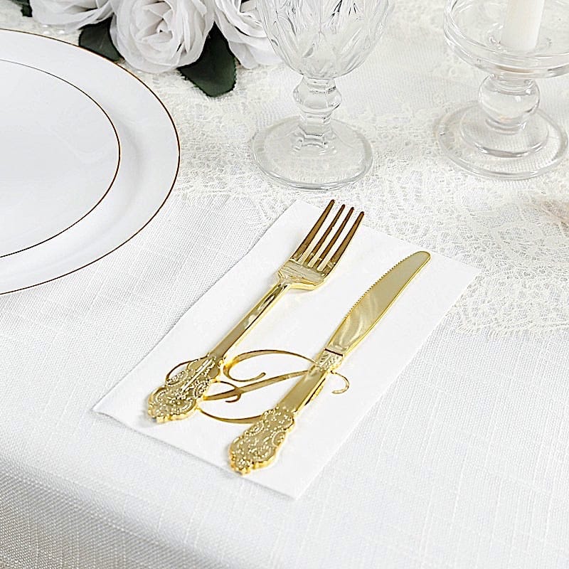 100 Disposable Dinner Paper Napkins with Gold Foil Letter - White