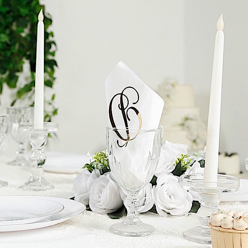 100 Disposable Dinner Paper Napkins with Gold Foil Letter - White