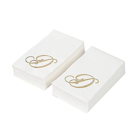 100 Disposable Dinner Paper Napkins with Gold Foil Letter - White